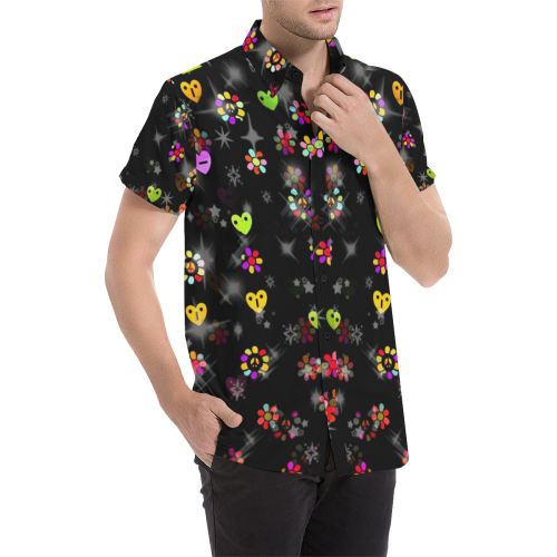 Flower Peace by Nico Bielow Men's All Over Print Short Sleeve Shirt/Large Size (Model T53)