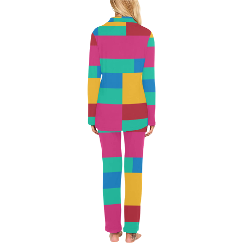 Rainbow Color Blocks Women's Long Pajama Set