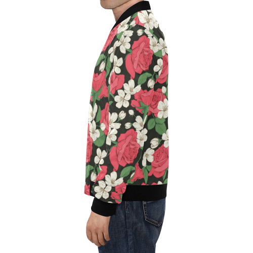 Pink, White and Black Floral All Over Print Bomber Jacket for Men/Large Size (Model H19)