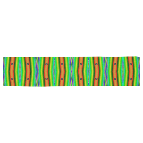 Bright Green Orange Stripes Pattern Abstract Table Runner 16x72 inch