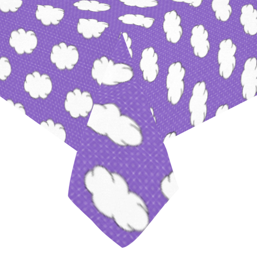 Clouds with Polka Dots on Purple Cotton Linen Tablecloth 60"x120"