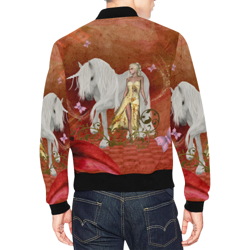 Unicorn with fairy and butterflies All Over Print Bomber Jacket for Men/Large Size (Model H19)