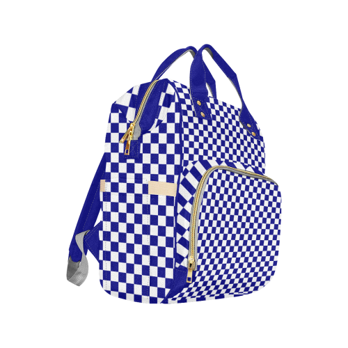 Navy and White Checkerboard Multi-Function Diaper Backpack/Diaper Bag (Model 1688)