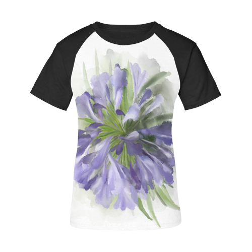 Delicate Violet Flower, Floral Watercolor Women's Raglan T-Shirt/Front Printing (Model T62)