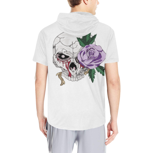 Skull Rose Lavender White All Over Print Short Sleeve Hoodie for Men (Model H32)