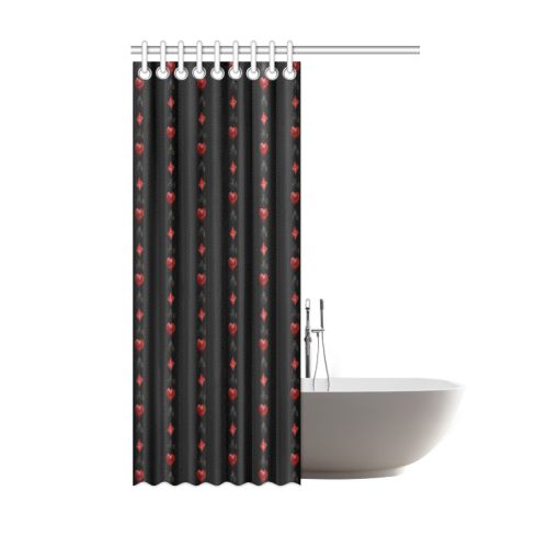Las Vegas  Black and Red Casino Poker Card Shapes on Black Shower Curtain 48"x72"