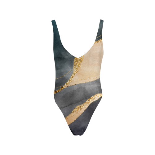 black and gold Sexy Low Back One-Piece Swimsuit (Model S09)