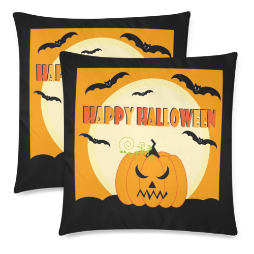 Happy Halloween Jack-O-Lantern Custom Zippered Pillow Cases 18"x 18" (Twin Sides) (Set of 2)
