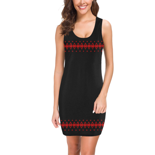 Black and Red Playing Card Shapes Medea Vest Dress (Model D06)