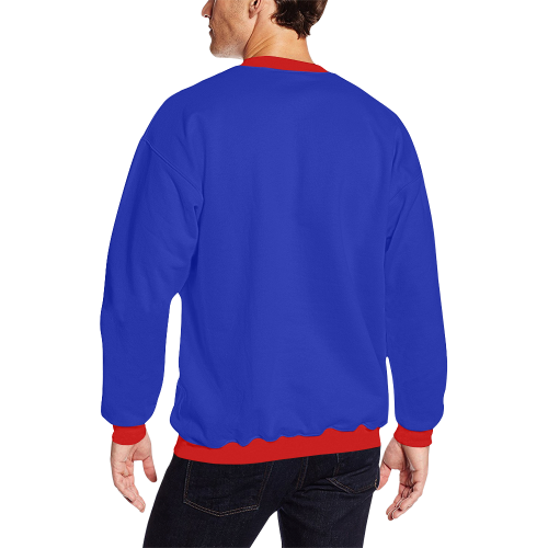 Belize Flag Sweater Blue w/Red Men's Oversized Fleece Crew Sweatshirt/Large Size(Model H18)