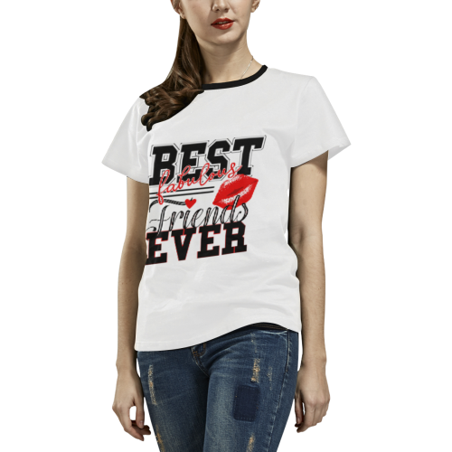 best fabulous friends ever red kiss friendship college style All Over Print T-shirt for Women/Large Size (USA Size) (Model T40)