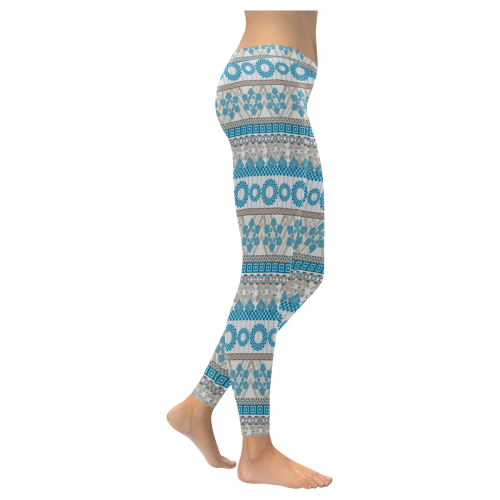 Blue Tribal Women's Low Rise Leggings (Invisible Stitch) (Model L05)