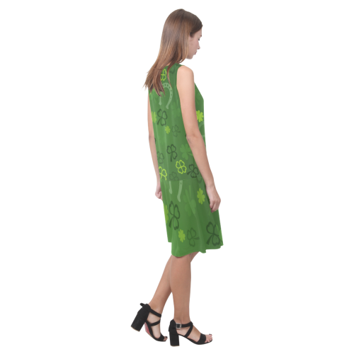St Patrick day green horse shoe clover leaf lucky Irish Sleeveless Splicing Shift Dress(Model D17)