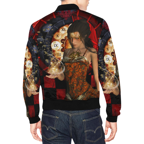 Beautiful steampunk lady All Over Print Bomber Jacket for Men/Large Size (Model H19)