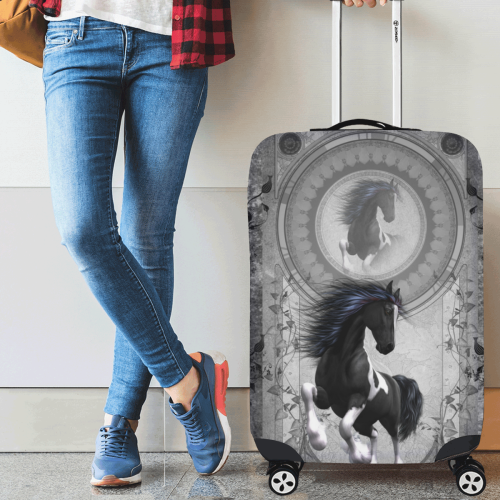 Awesome horse in black and white with flowers Luggage Cover/Medium 22"-25"