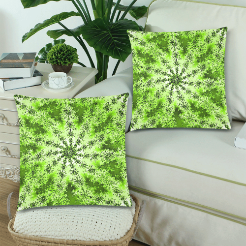 Lime Green Starburst Fractal Custom Zippered Pillow Cases 18"x 18" (Twin Sides) (Set of 2)
