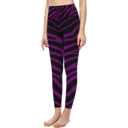 Ripped SpaceTime Stripes - Purple Women's All Over Print High-Waisted Leggings (Model L36)
