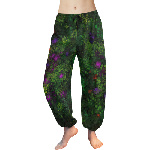 Wild Rose Garden, Oil painting. Red, purple, green Women's All Over Print Harem Pants (Model L18)