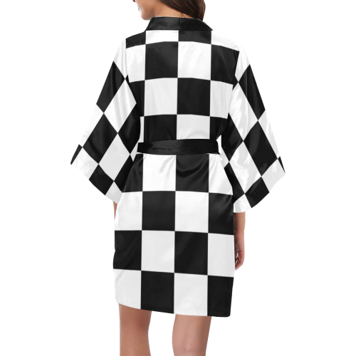 Black White Chess Board Kimono Robe