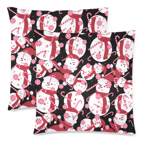 CandyCANE SNOWMAN CHRISTMAS BLACK Custom Zippered Pillow Cases 18"x 18" (Twin Sides) (Set of 2)