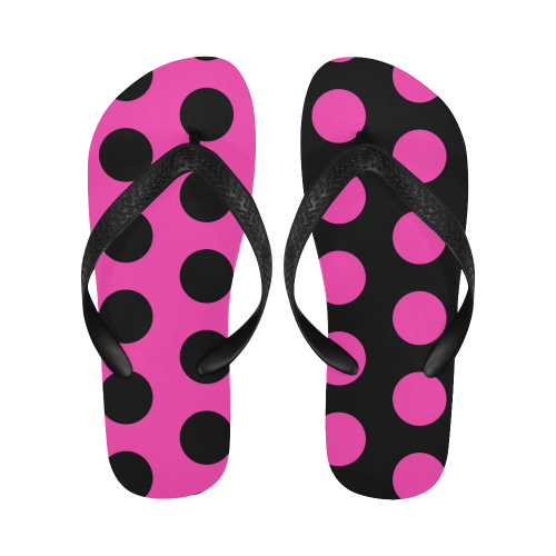 Reverse Colors Polka Dots - Pink/Black Flip Flops for Men/Women (Model 040)