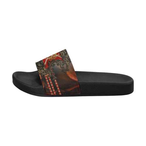 Red floral design Men's Slide Sandals (Model 057)