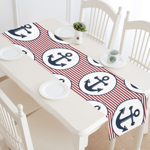 navy and red anchor nautical design Table Runner 16x72 inch