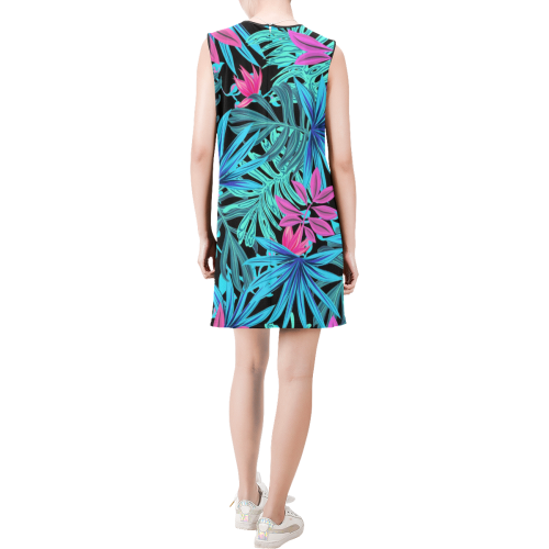 Pretty Leaves 4A by JamColors Sleeveless Round Neck Shift Dress (Model D51)