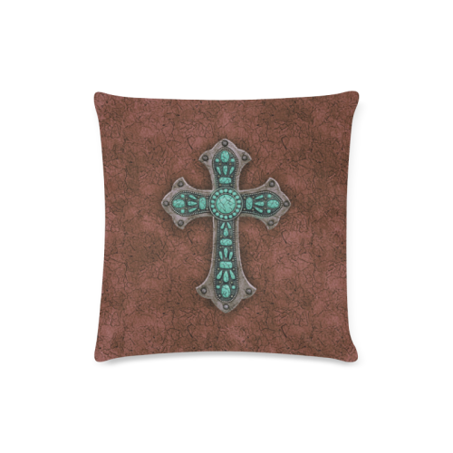 Brown and Turquoise Rustic Cross Custom Zippered Pillow Case 16"x16"(Twin Sides)