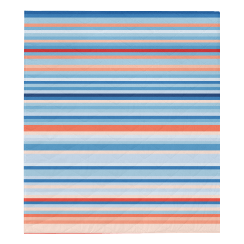 blue and coral stripe 2 Quilt 70"x80"
