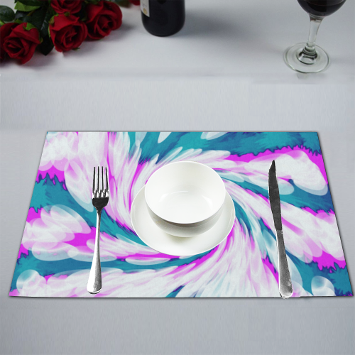 Turquoise Pink Tie Dye Swirl Abstract Placemat 12’’ x 18’’ (Set of 4)