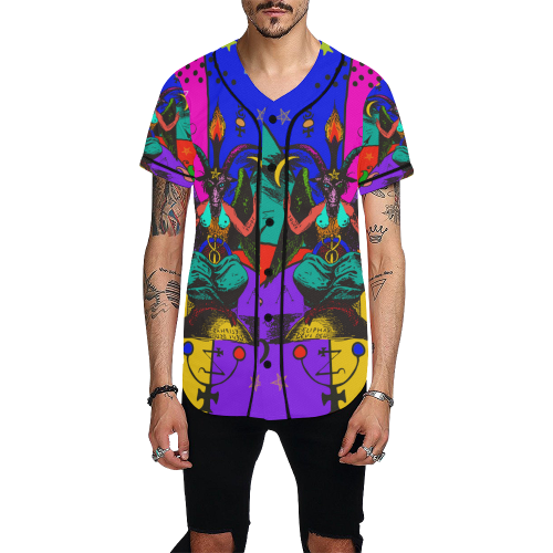 Awesome Baphomet Popart All Over Print Baseball Jersey for Men (Model T50)