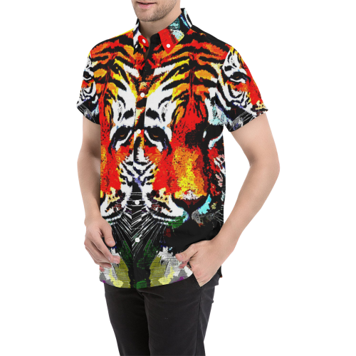 TIGER 12 Men's All Over Print Short Sleeve Shirt/Large Size (Model T53)