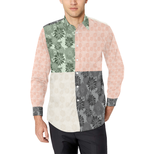 Wedding Day Grey Floral Patchwork by Aleta Men's All Over Print Casual Dress Shirt (Model T61)