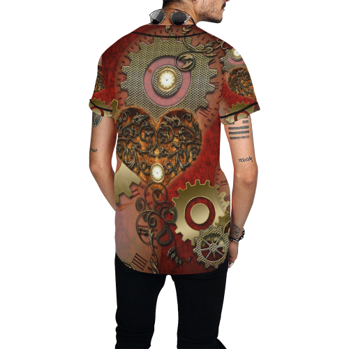 Steampunk, awesome glowing hearts All Over Print Baseball Jersey for Men (Model T50)