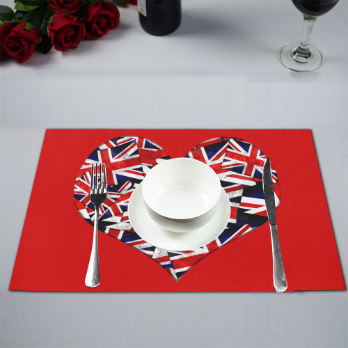 Union Jack British UK Flag Heart Red Placemat 12’’ x 18’’ (Set of 2)