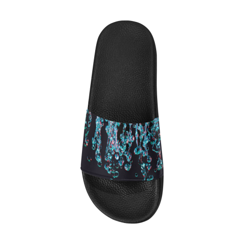 Blue Bubbles on Black Background Photo Women's Slide Sandals (Model 057)