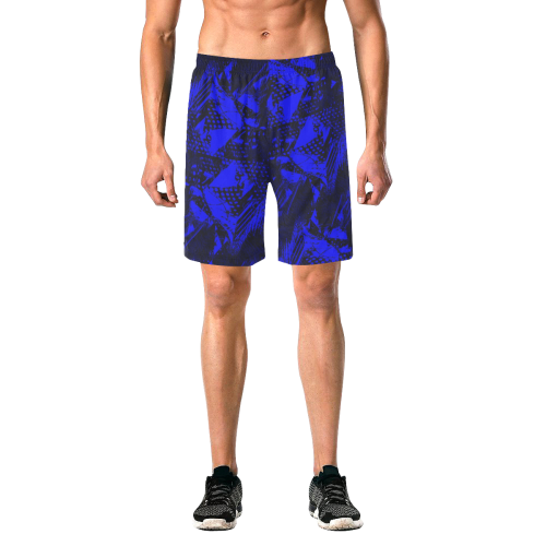 Blue and Black Abstract Men's All Over Print Elastic Beach Shorts (Model L20)
