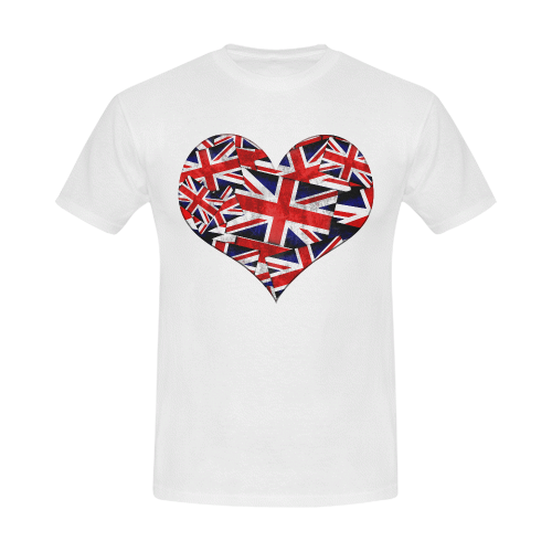 Union Jack British UK Flag Heart Men's T-Shirt in USA Size/Large (Front Printing Only)