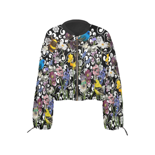 Black and White Nature Garden Cropped Chiffon Jacket for Women (Model H30)