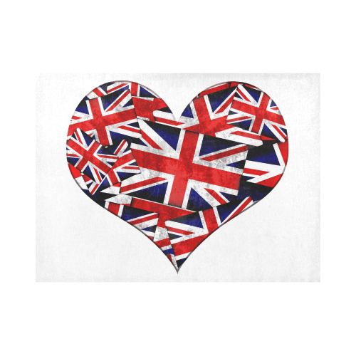 Union Jack British UK Flag Heart White Placemat 14’’ x 19’’ (Set of 2)