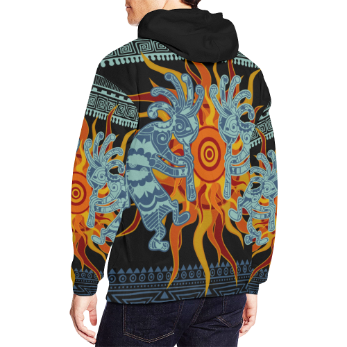 Native American Kokopelli Musicans - Sun Border 1 All Over Print Hoodie for Men/Large Size (USA Size) (Model H13)