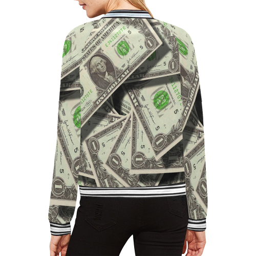 DOLLARS All Over Print Bomber Jacket for Women (Model H21)