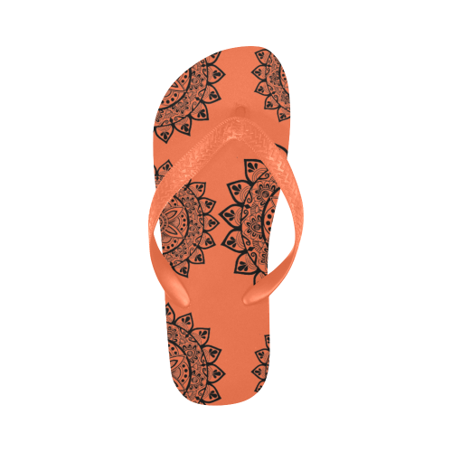 black mandala- orange flip flops Flip Flops for Men/Women (Model 040)
