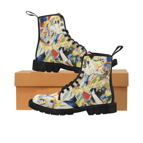 Abstract Geometric Triangles Red Blue Kandinsky Martin Boots for Women (Black) (Model 1203H)