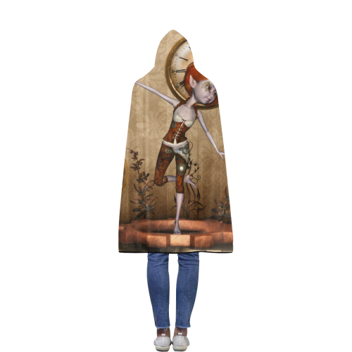 Steampunk girl, clocks and gears Flannel Hooded Blanket 50''x60''