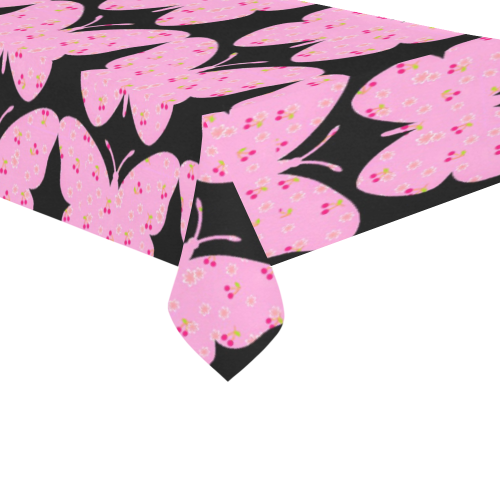 Pink Butterflies Mod Floral Cotton Linen Tablecloth 60"x 104"