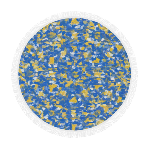 Blue, Yellow and White Paint Splashes Circular Beach Shawl 59"x 59"