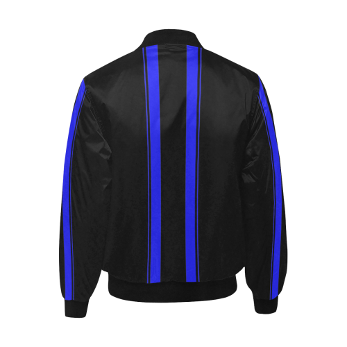 Blue Race Car Stripes Black Side Center All Over Print Quilted Bomber Jacket for Men (Model H33)
