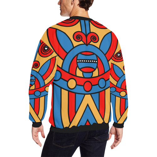 Aztec Maasai Lion Tribal Men's Oversized Fleece Crew Sweatshirt/Large Size(Model H18)